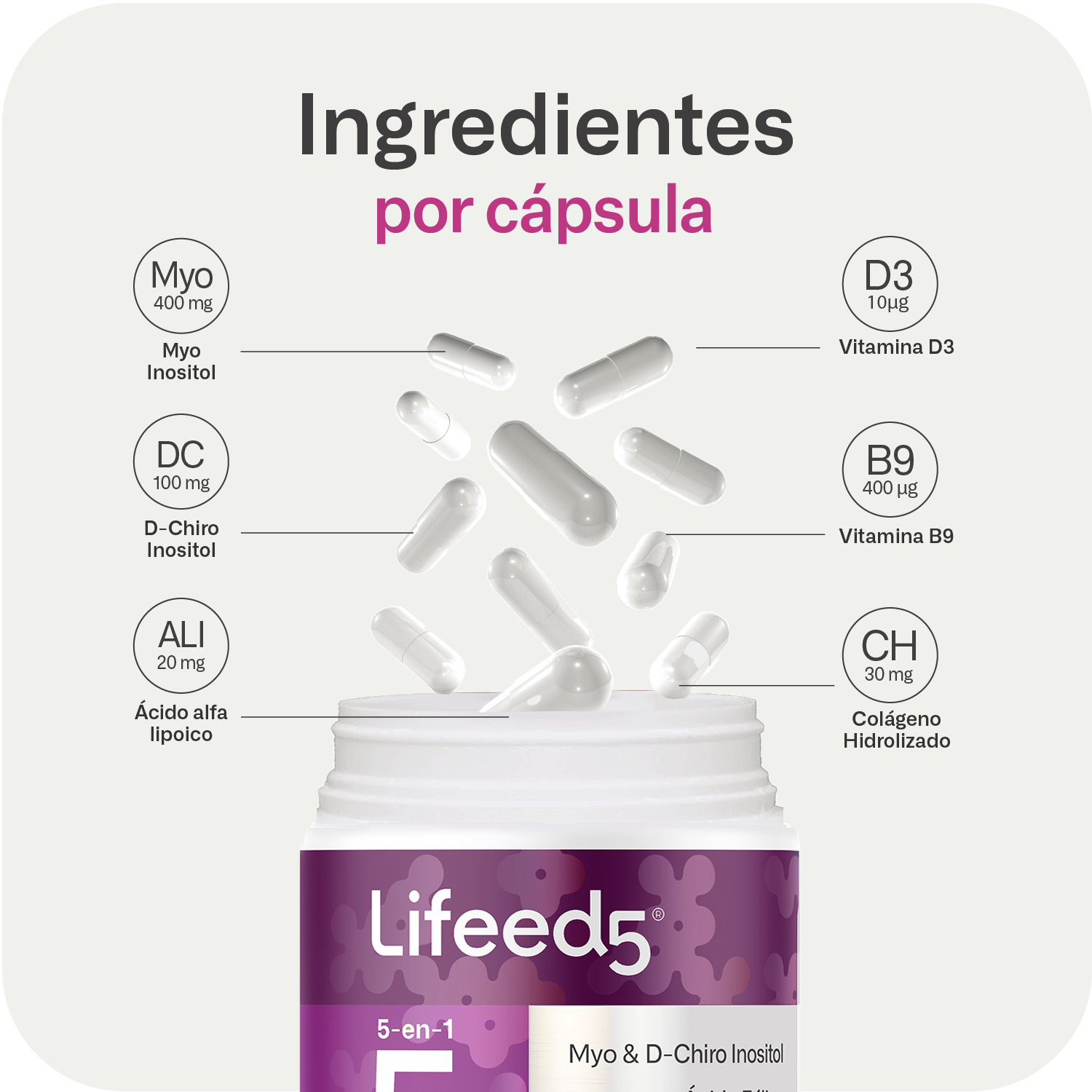Foto 7 pulgar | Lifeed 5 Inositol 60 Cápsulas Myo Inositol D-chiro
