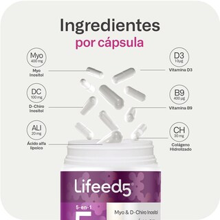 Foto 6 | Lifeed 5 Inositol 60 Cápsulas Myo Inositol D-chiro