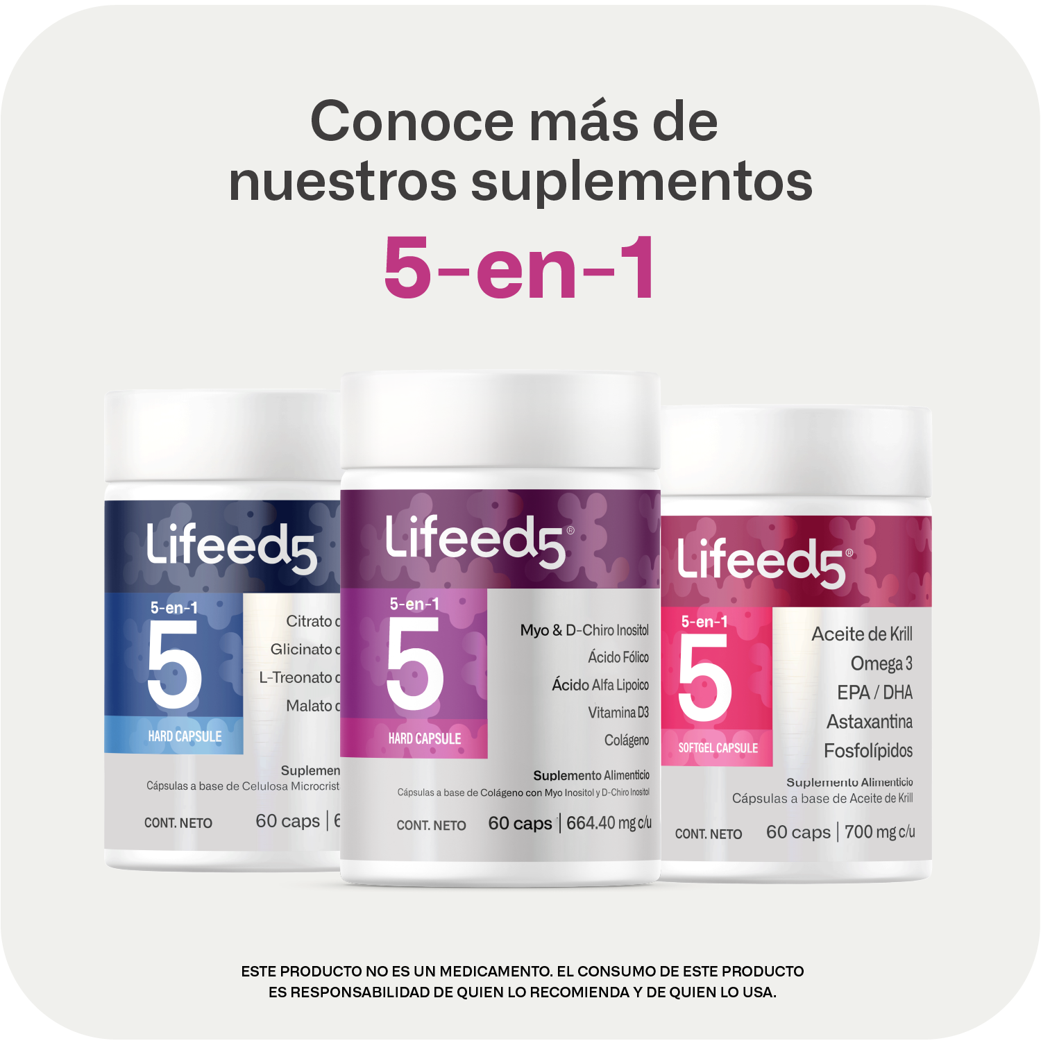 Foto 8 pulgar | Lifeed 5 Inositol 60 Cápsulas Myo Inositol D-chiro
