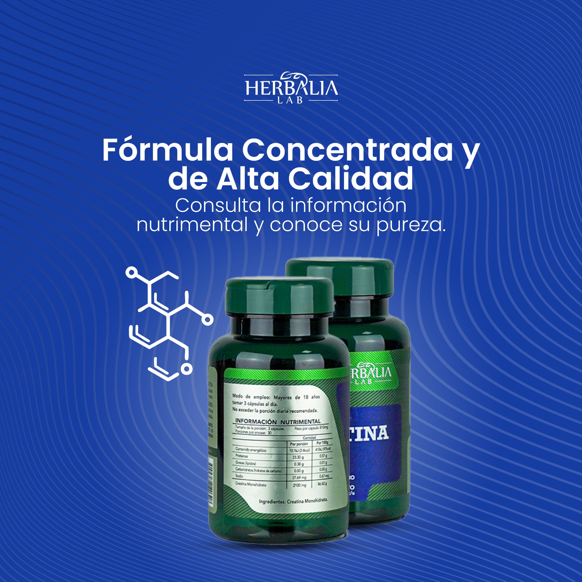 Foto 4 | Herbalia Lab Creatina Monohidratada En Cápsulas | Suplemento Para Rendimiento Deportivo Y Fuerza - 90 Cápsulas