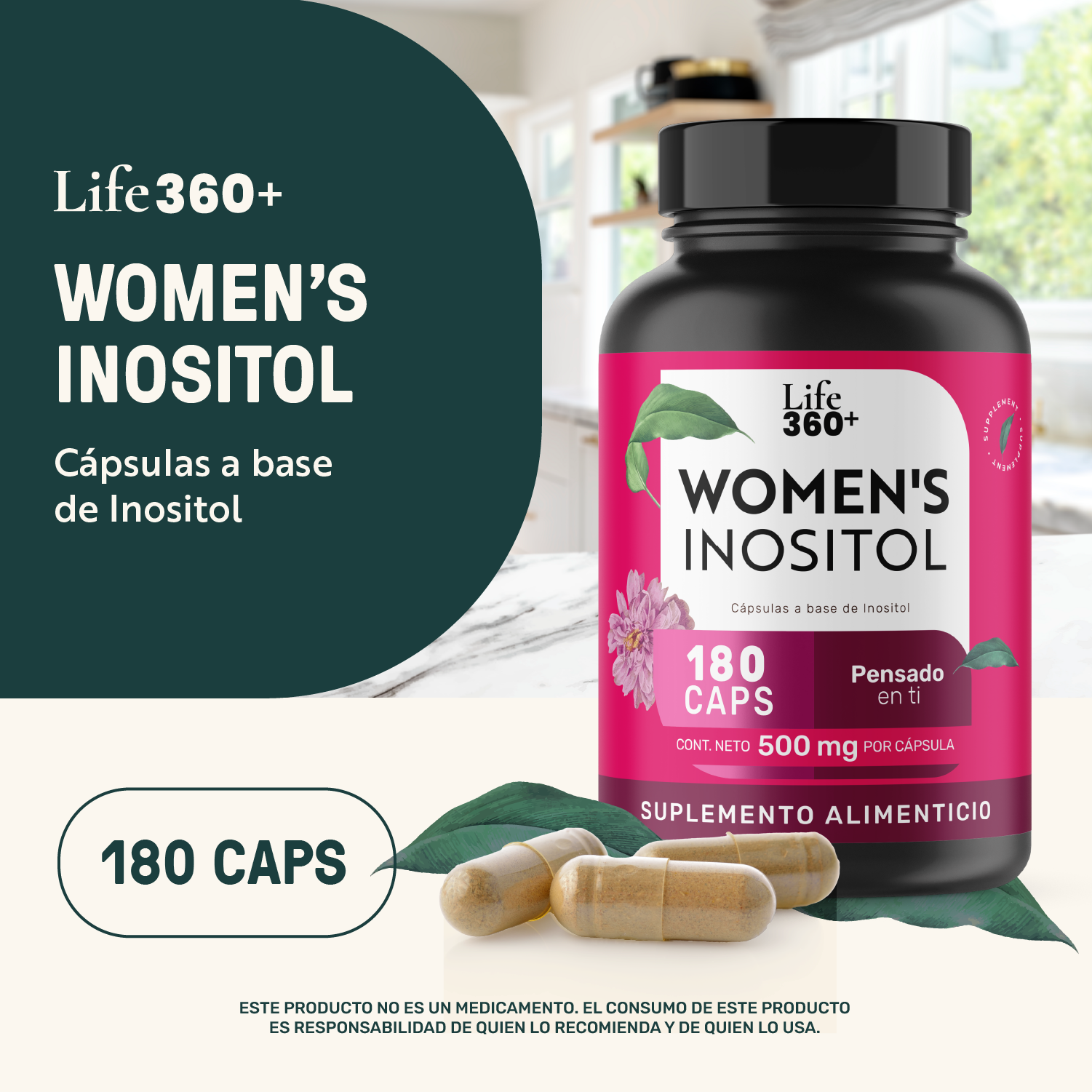 Foto 5 pulgar | Life 360+ Women´s Inositol 180 Cápsulas A Base De Inositol