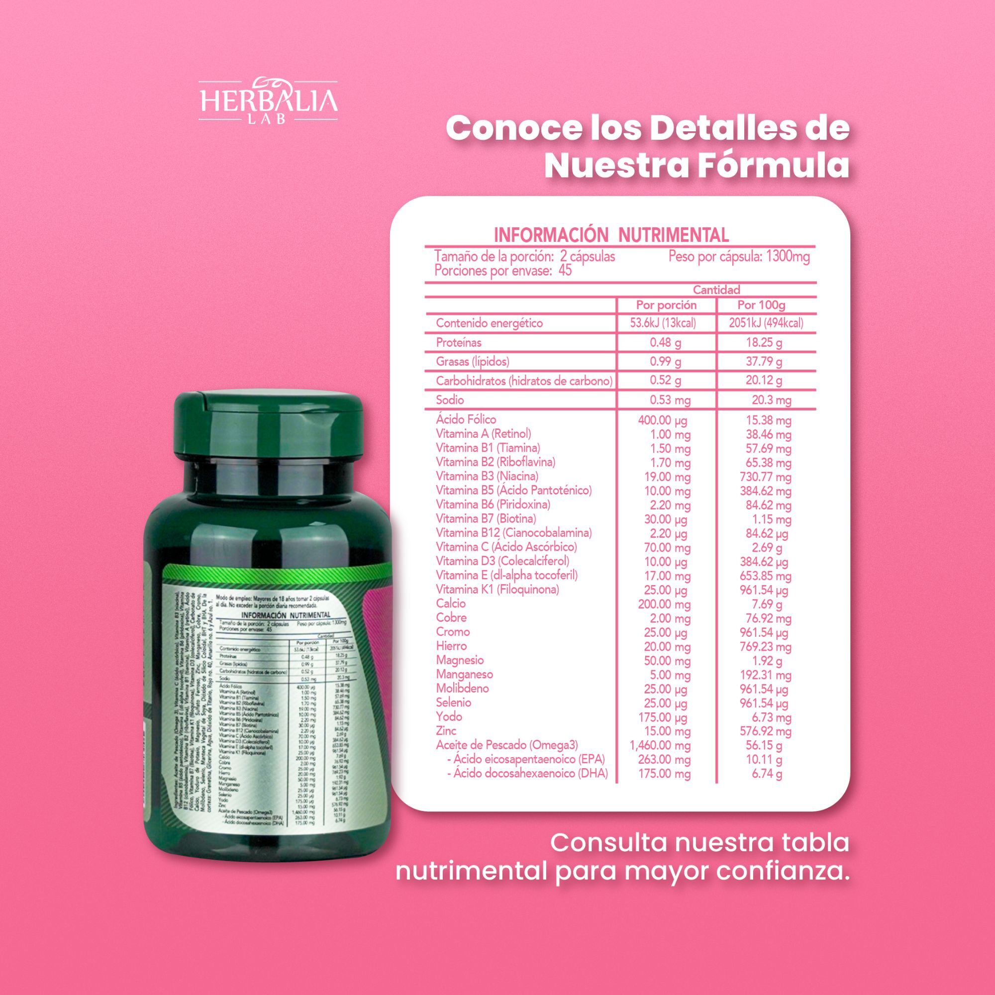 Foto 7 pulgar | Suplemento Alimenticio Herbalia Lab 9 Meses Multivitamínico para Embarazadas con Omega 3 Ácido Fólico Calcio y Vita