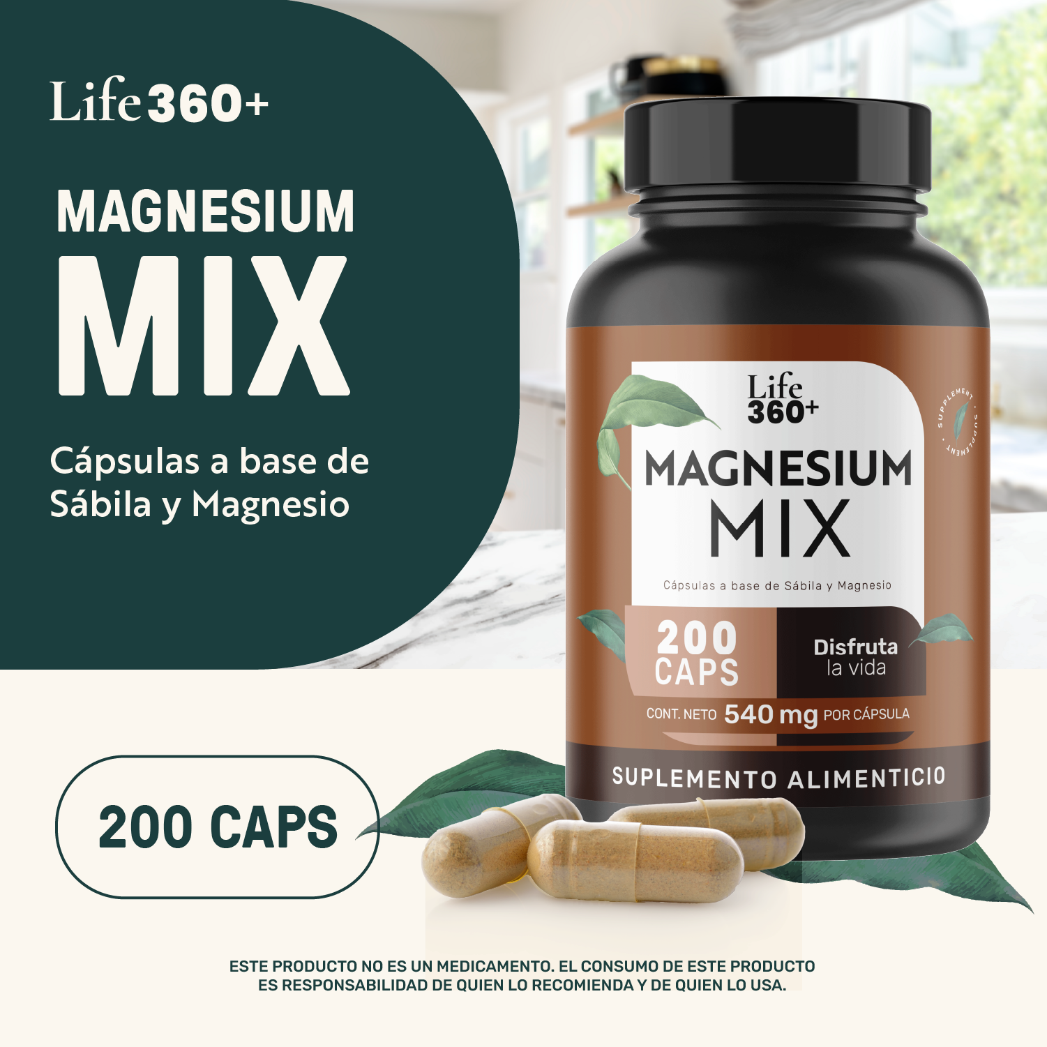 Foto 5 pulgar | Life 360+ Magnesium Mix 200 Cápsulas Magnesio Y Sábila
