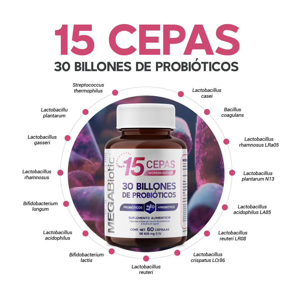 Foto 4 pulgar | Megabiotic 15 Cepas 30 Billones Probióticos 60 Cápsulas