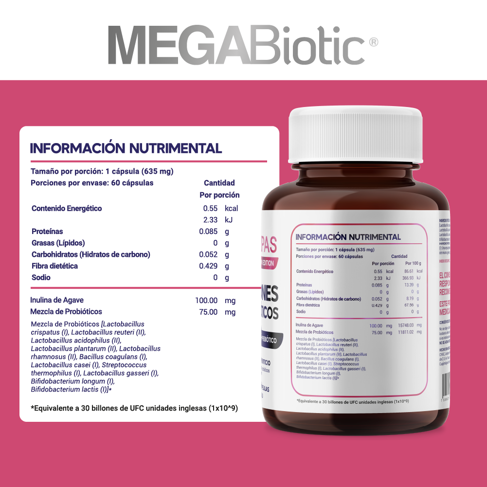 Foto 5 | Megabiotic 15 Cepas 30 Billones Probióticos 60 Cápsulas