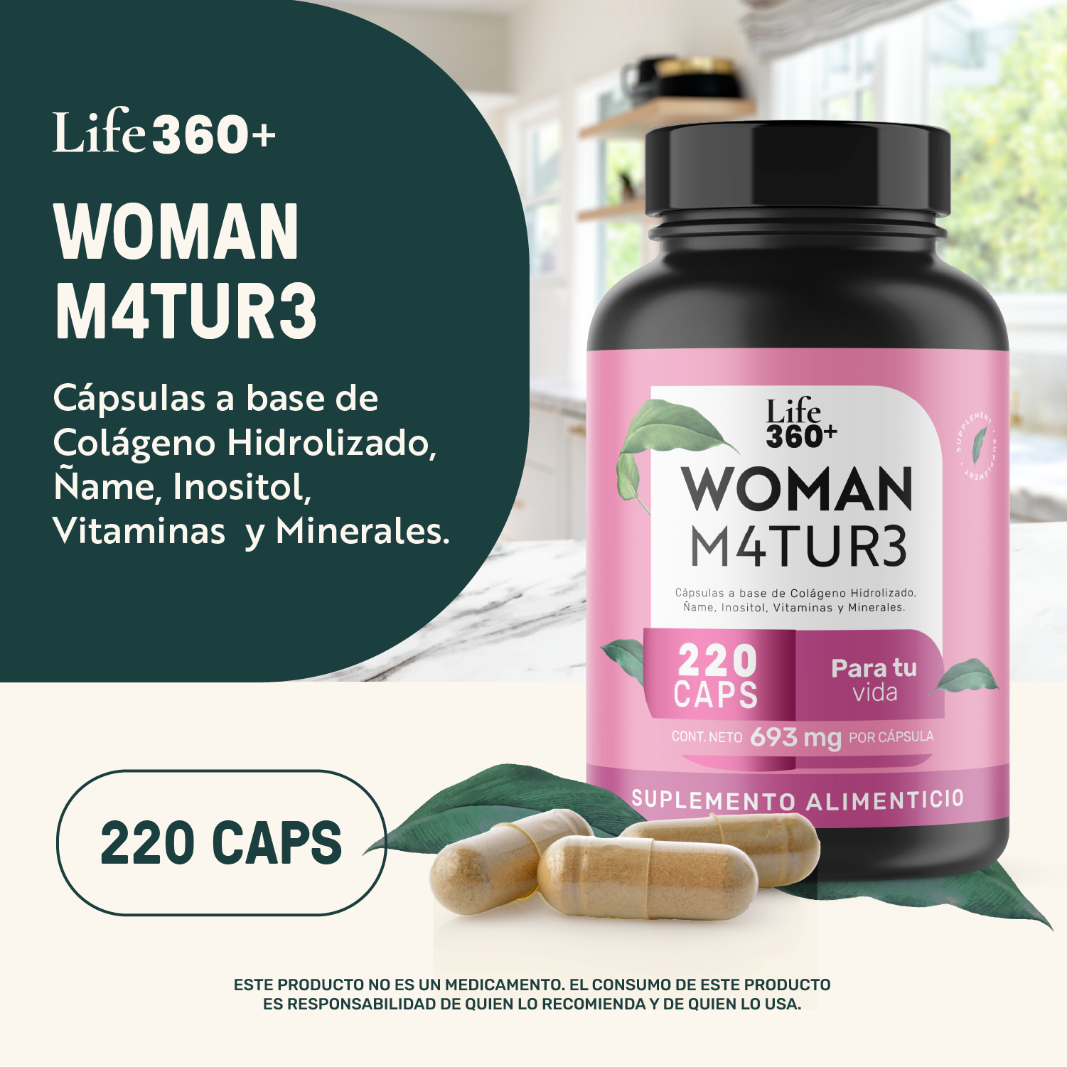 Foto 5 pulgar | Life 360+ Woman M4tur3 220 Caps Colágeno Hidrolizado Ñame
