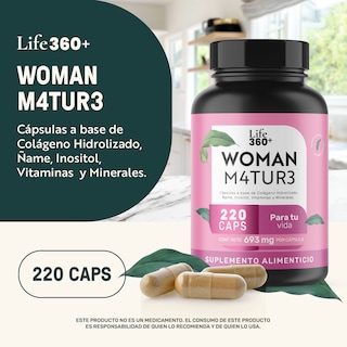 Foto 4 | Life 360+ Woman M4tur3 220 Caps Colágeno Hidrolizado Ñame