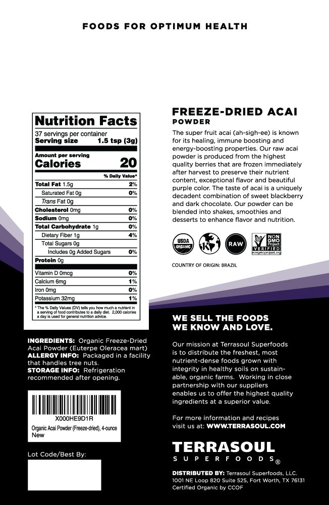 Foto 3 pulgar | Polvo De Bayas De Acai Terrasoul Superfoods Organic 250 Ml X2 - Venta Internacional.