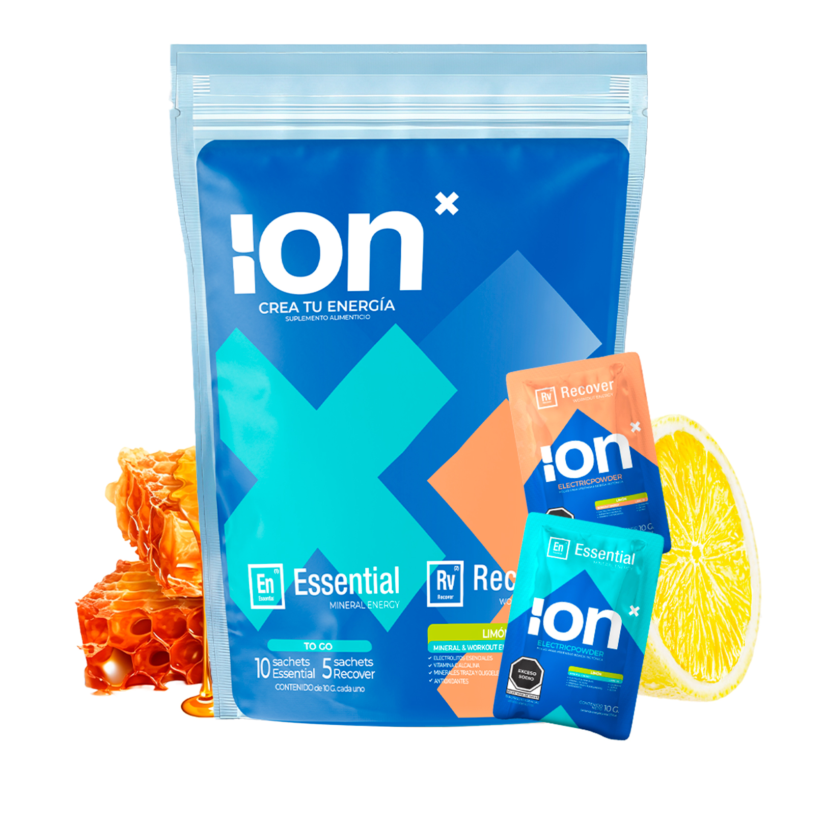 Ion X | Electrolitos Orgánicos Sin Azúcar + Vitamina C | Pack To Go Essential Y Recover | 15 Sobres (10 Essent