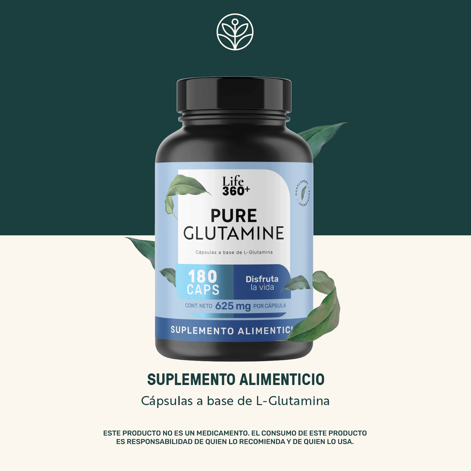 Foto 3 pulgar | Life 360+ Pure Glutamine 180 Capsulas L-glutamina Magnesio