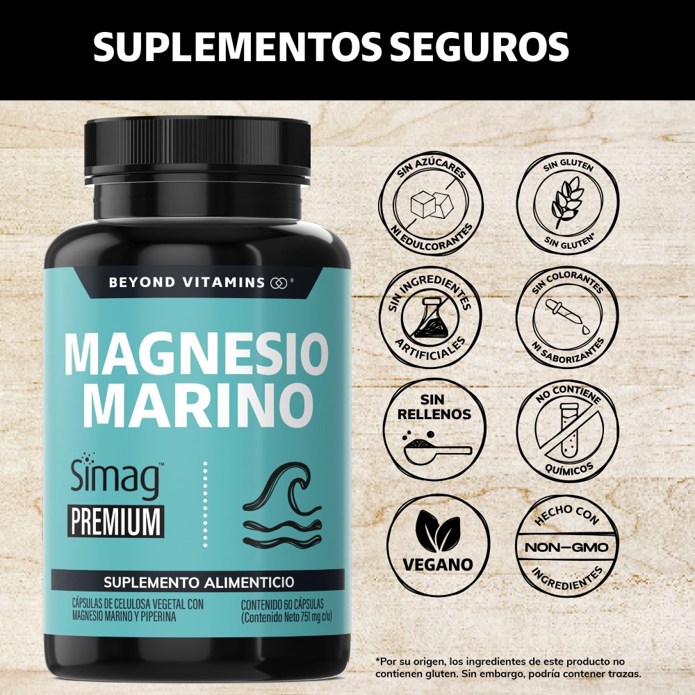 Foto 3 pulgar | Suplemento Alimenticio Beyond Vitamins Magnesio Marino Plus Natural Simag Con Piperina 60 Cápsulas