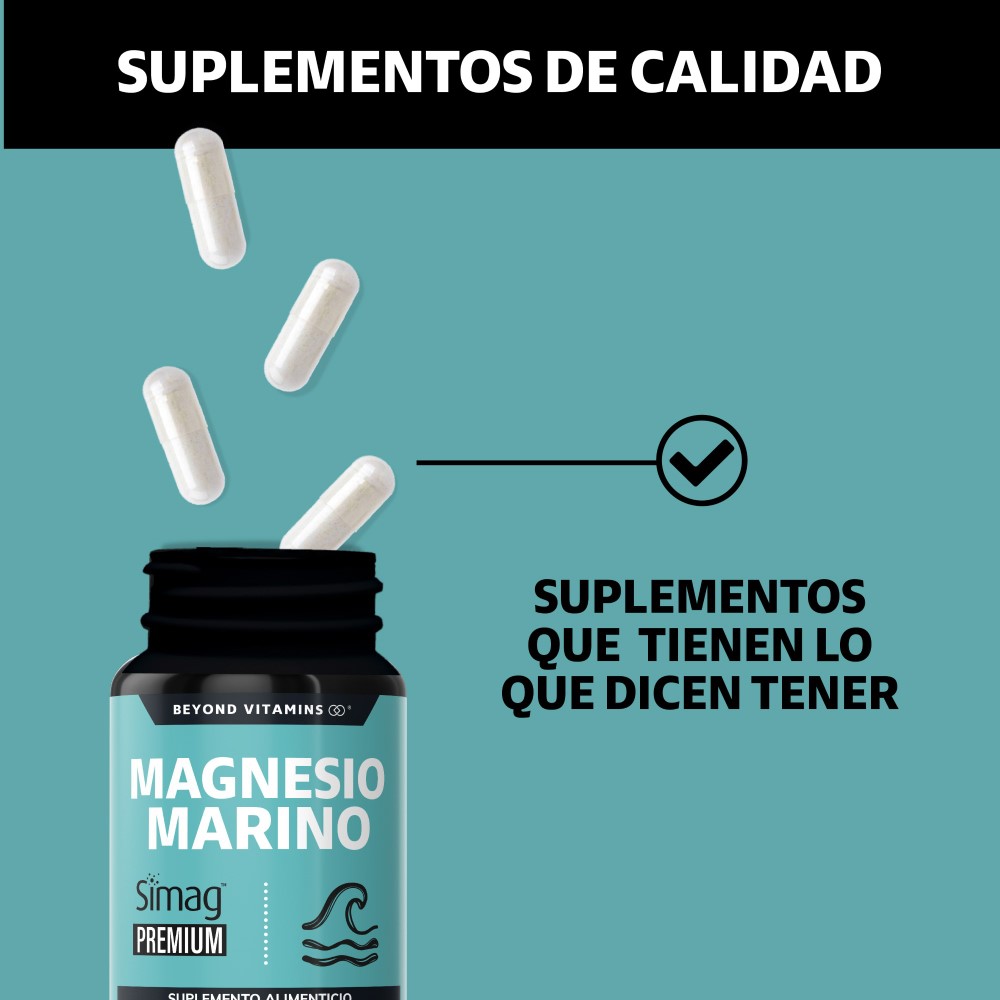 Foto 5 pulgar | Suplemento Alimenticio Beyond Vitamins Magnesio Marino Plus Natural Simag Con Piperina 60 Cápsulas