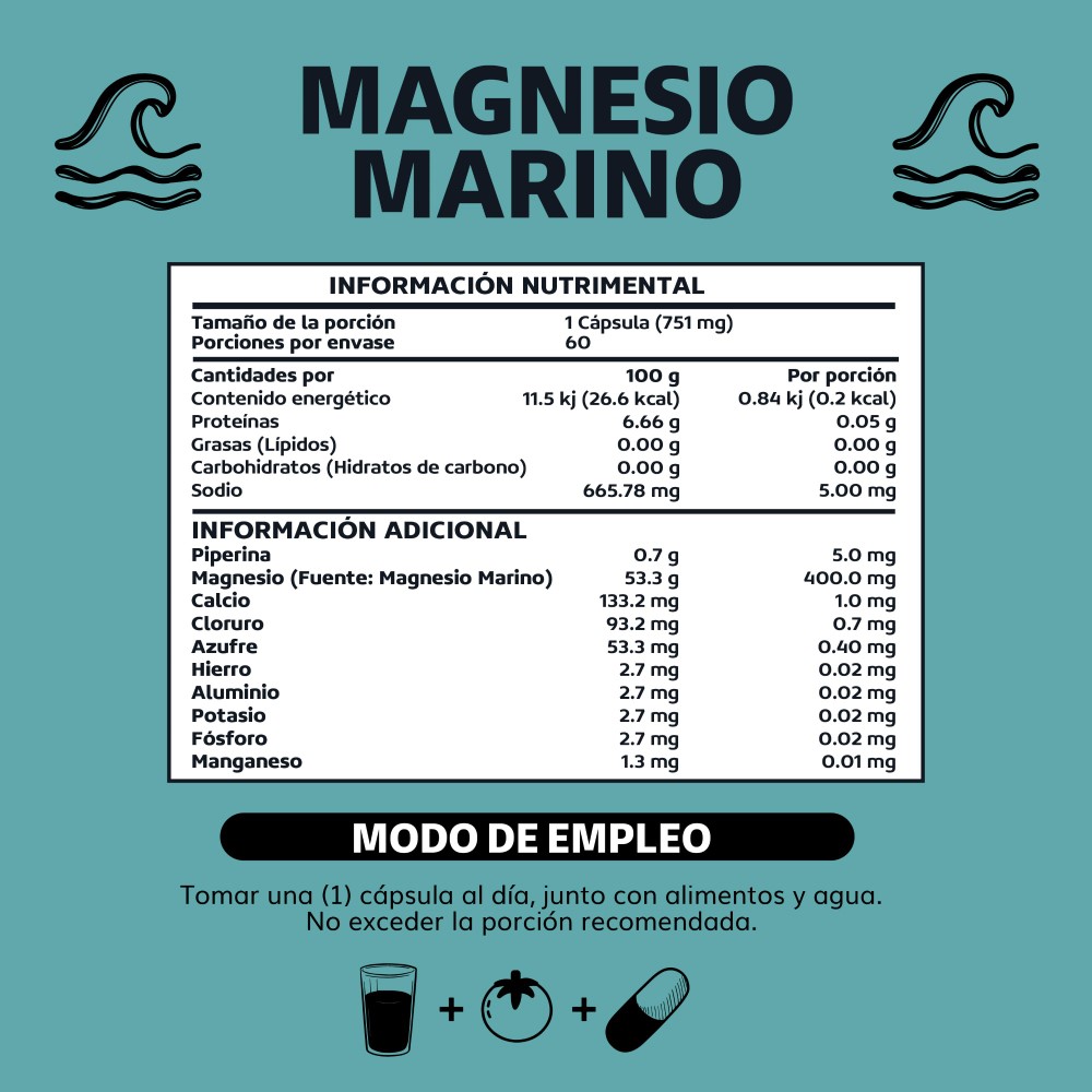 Foto 7 pulgar | Suplemento Alimenticio Beyond Vitamins Magnesio Marino Plus Natural Simag Con Piperina 60 Cápsulas