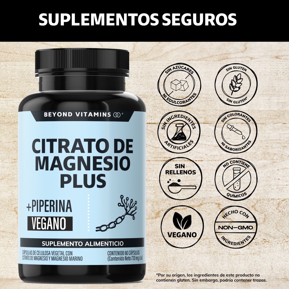 Foto 3 pulgar | Suplemento Alimenticio Beyond Vitamins Citrato De Magnesio Plus Potenciado Con Piperina 60 Cápsulas