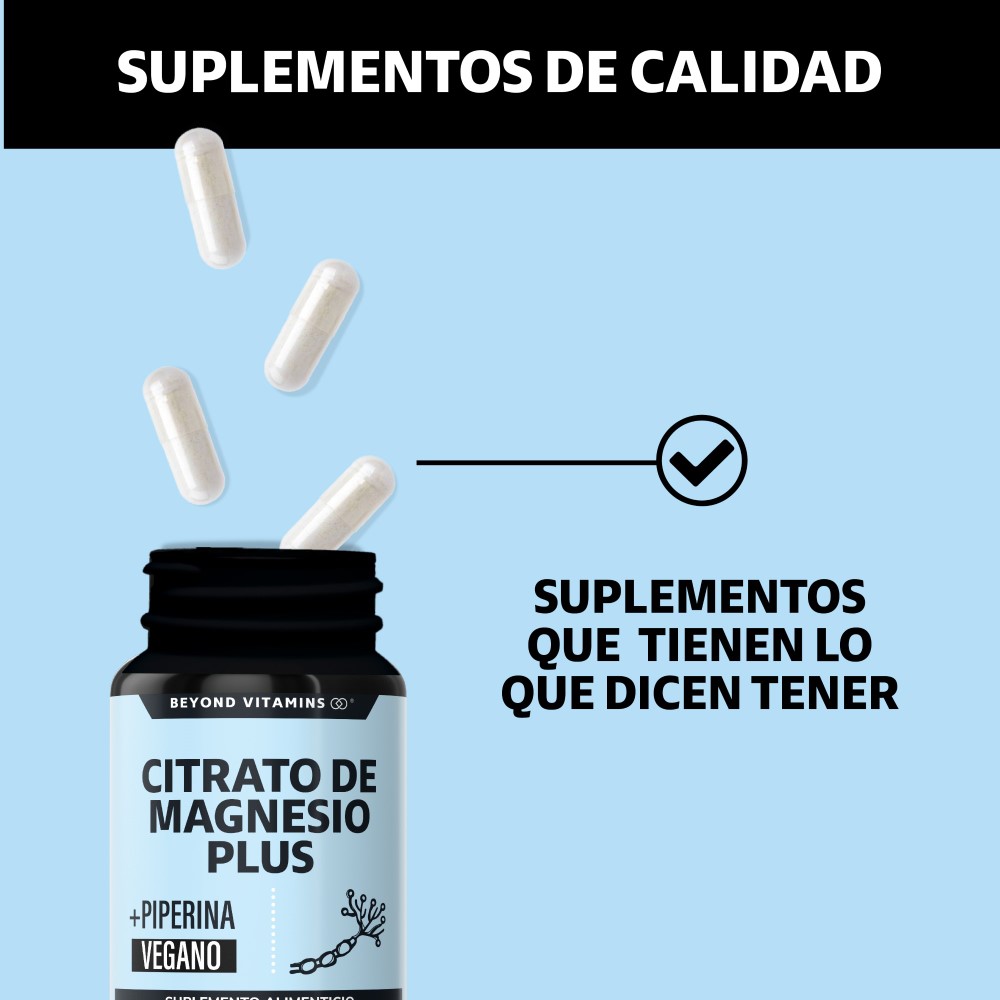 Foto 5 pulgar | Suplemento Alimenticio Beyond Vitamins Citrato De Magnesio Plus Potenciado Con Piperina 60 Cápsulas