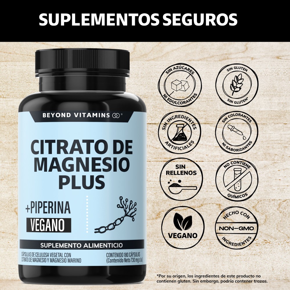 Foto 3 pulgar | Suplemento Alimenticio Beyond Vitamins Citrato De Magnesio Plus Potenciado Con Piperina 180 Cápsulas