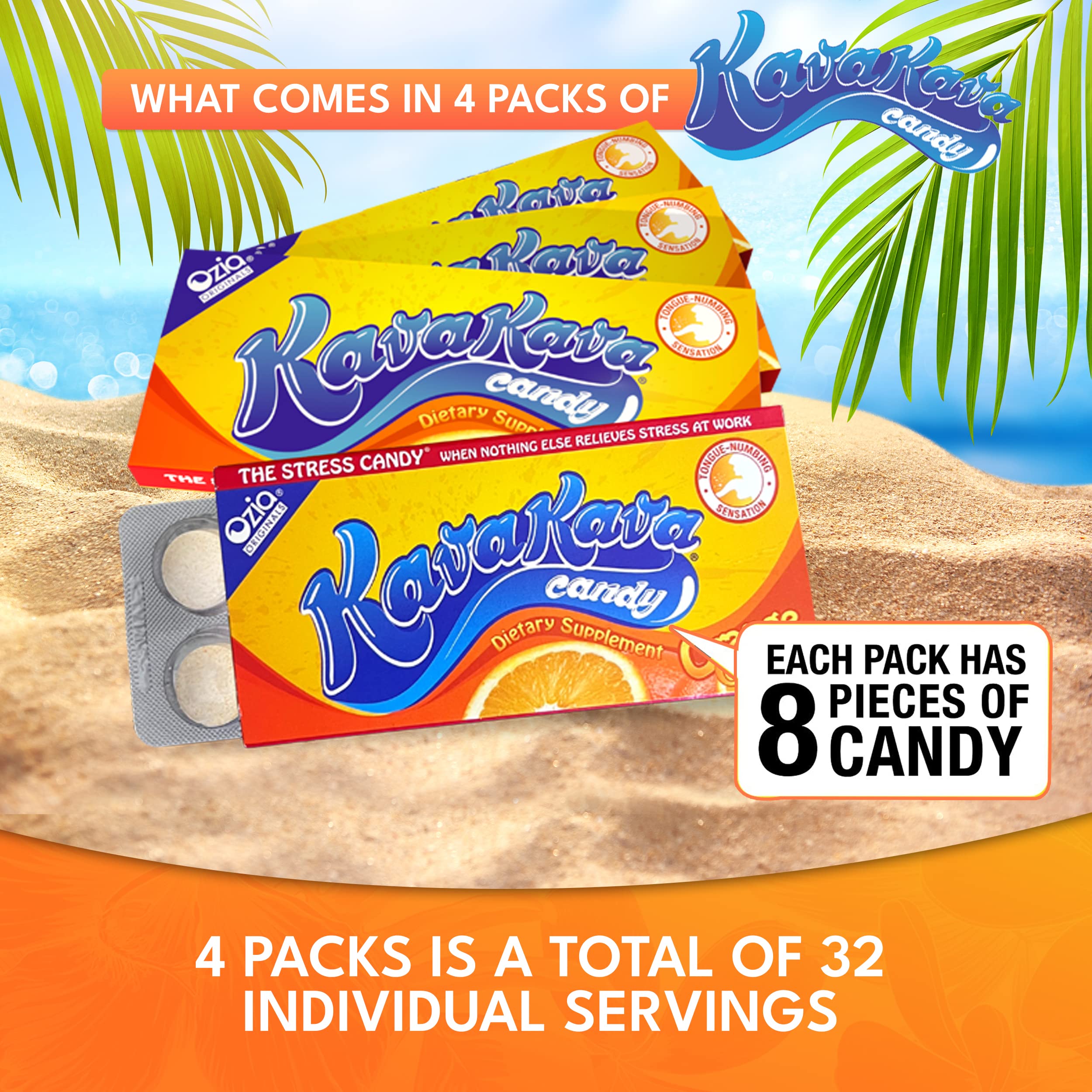 Foto 4 pulgar | Kava Kava Candy Ozia Originals, 4 Paquetes, 32 Caramelos De Color Naranja - Venta Internacional.