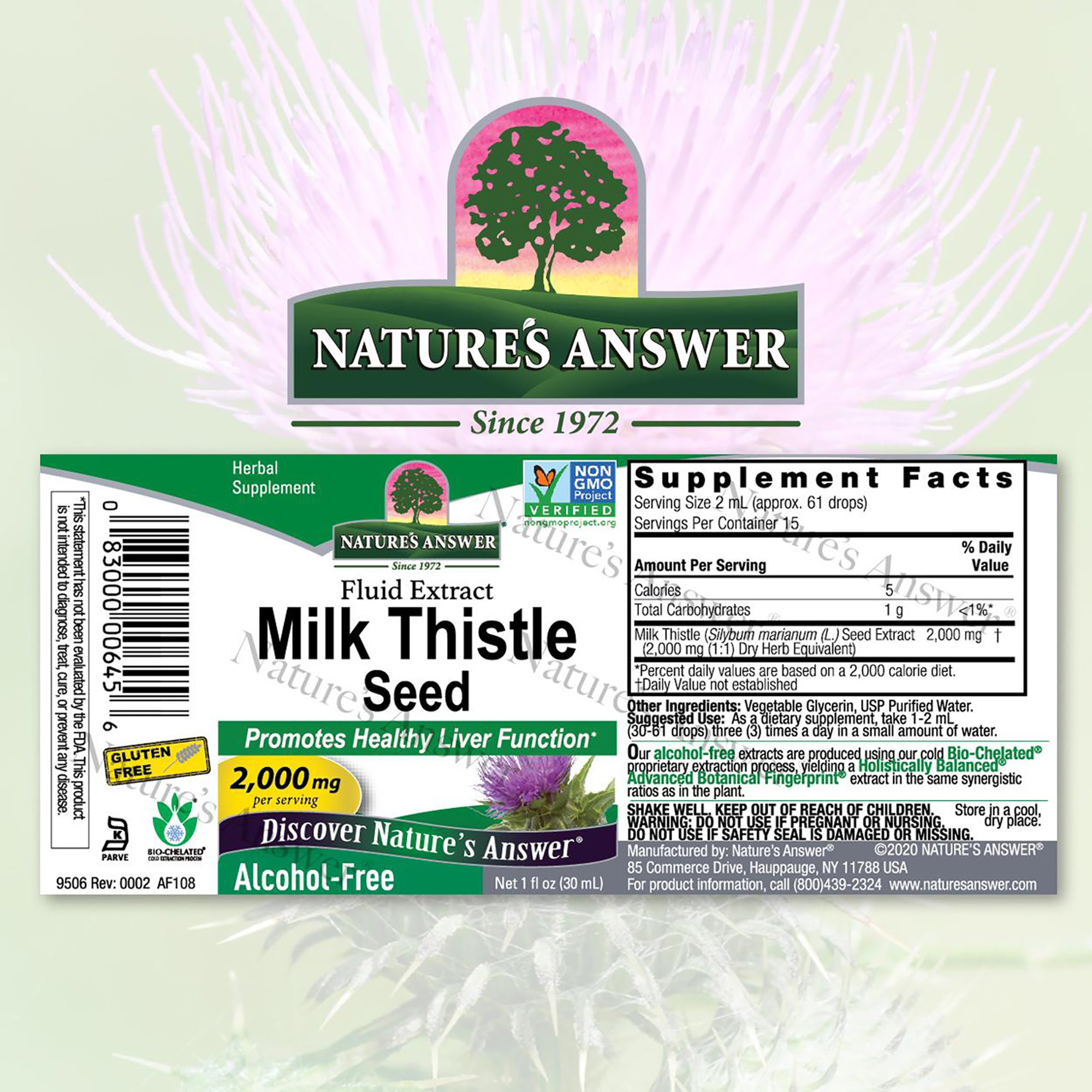 Foto 3 pulgar | Supplement Natures Answer Milk Thistle Seed Af 60 Ml - 2000 Mg - Venta Internacional.