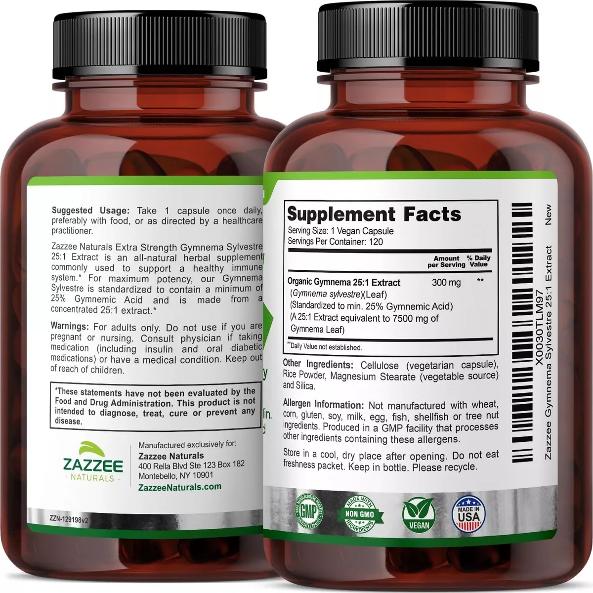 Foto 4 pulgar | Zazzee Naturals Gymnema Sylvestre 7500mg  Regulación Del Azúcar, Perdida De Peso 120 Cápsulas