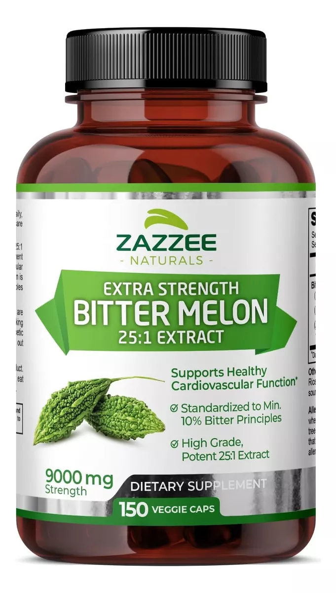 Suplemento Zazzee Bitter Melon 9000 Mg Melón Amargo  Apoyo Antioxidante, Digestivo Y Regulación Del Azúcar 150 Cápsul