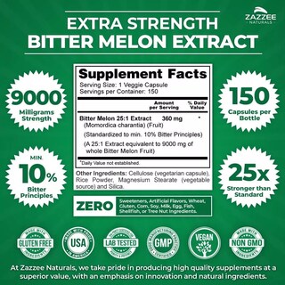 Foto 2 | Suplemento Zazzee Bitter Melon 9000 Mg Melón Amargo Apoyo Antioxidante, Digestivo Y Regulación Del Azúcar 150 Cápsul