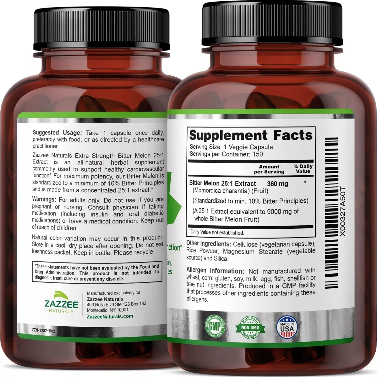 Foto 4 pulgar | Suplemento Zazzee Bitter Melon 9000 Mg Melón Amargo  Apoyo Antioxidante, Digestivo Y Regulación Del Azúcar 150 Cápsul
