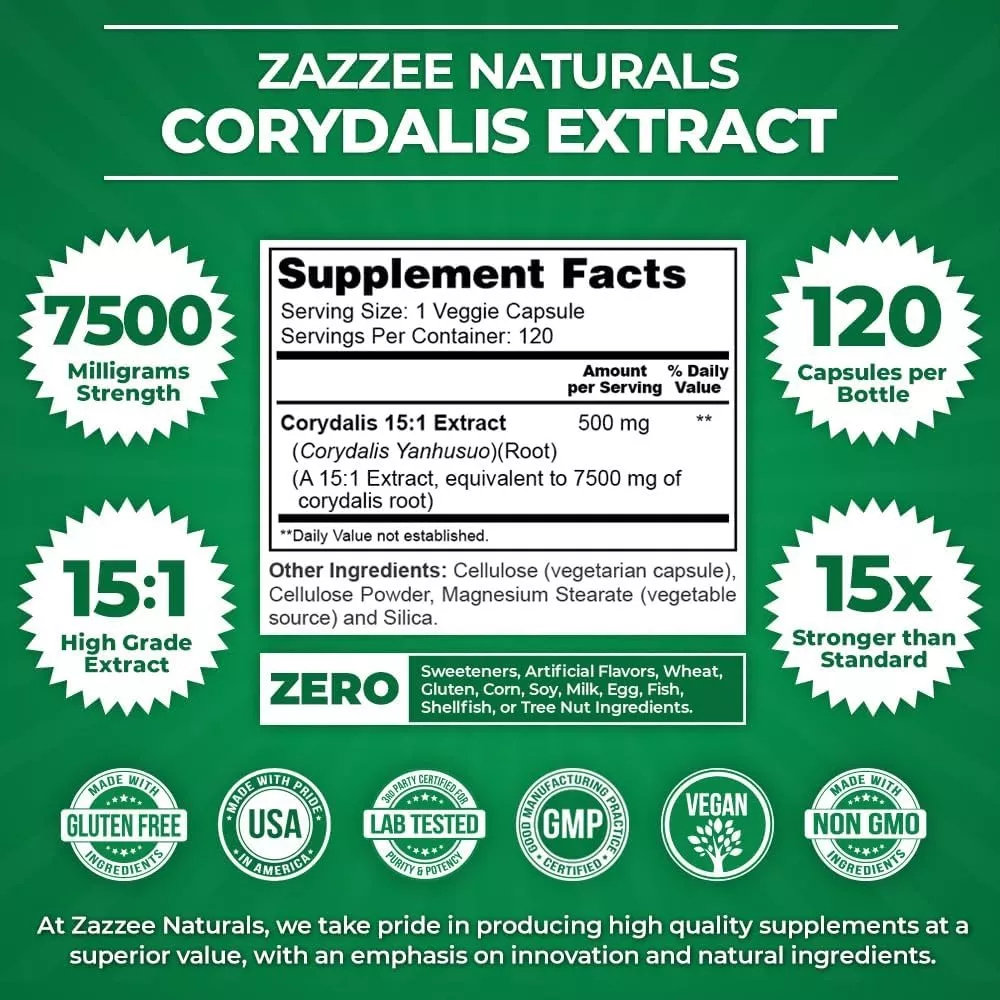 Foto 3 pulgar | Suplemento Zazzee Corydalis 7500 Mg Alivia El Dolor, Antiinflamatorio Y Promueve La Relajación 120 Cápsulas