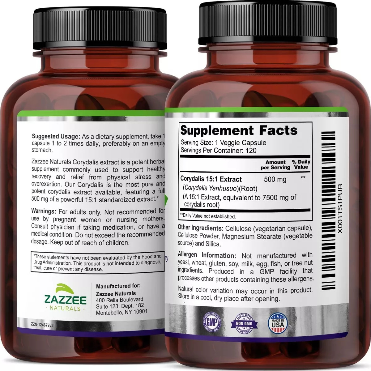 Foto 4 pulgar | Suplemento Zazzee Corydalis 7500 Mg Alivia El Dolor, Antiinflamatorio Y Promueve La Relajación 120 Cápsulas