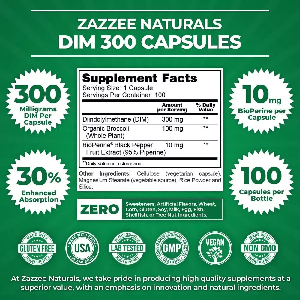 Foto 3 pulgar | Suplemento Zazzee Dim Bioperine 300 Mg Brócoli Orgánico, Ayuda A La Piel, Hormonas Y Antioxidante  100 Cápsulas