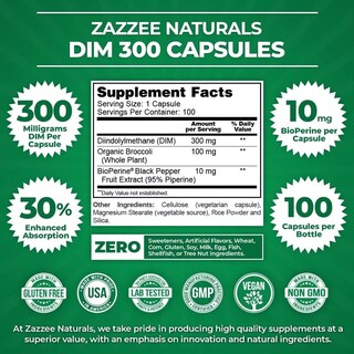 Foto 2 | Suplemento Zazzee Dim Bioperine 300 Mg Brócoli Orgánico, Ayuda A La Piel, Hormonas Y Antioxidante 100 Cápsulas