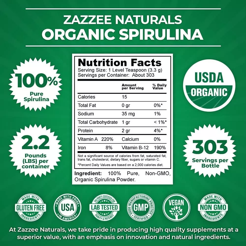 Foto 3 pulgar | Suplemento Zazzee Organic Spirulina Polvo Para Apoyo Digestivo, Y Energía 1kg