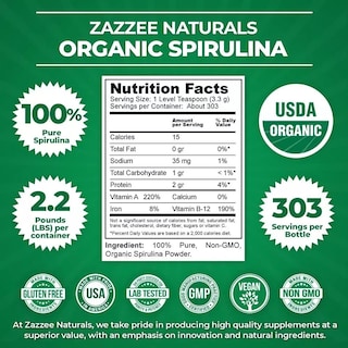 Foto 2 | Suplemento Zazzee Organic Spirulina Polvo Para Apoyo Digestivo, Y Energía 1kg