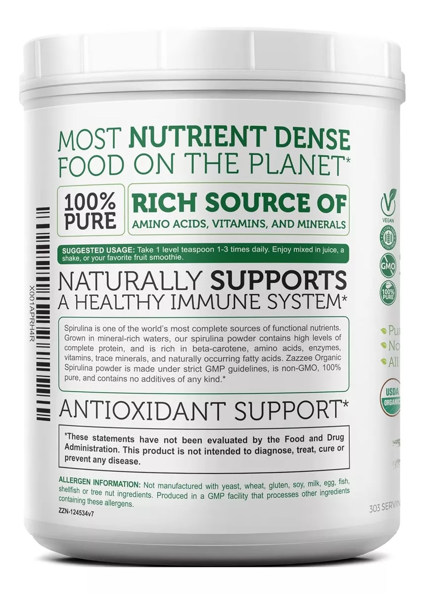 Foto 5 pulgar | Suplemento Zazzee Organic Spirulina Polvo Para Apoyo Digestivo, Y Energía 1kg