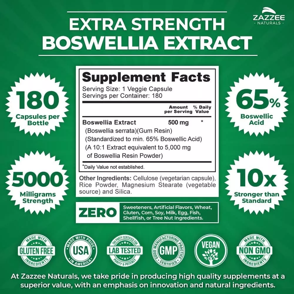Foto 3 pulgar | Suplemento Zazzee Naturals Boswellia 5000 Mg Antiinflamatorio Para Artritis Y Asma 180 Cápsulas