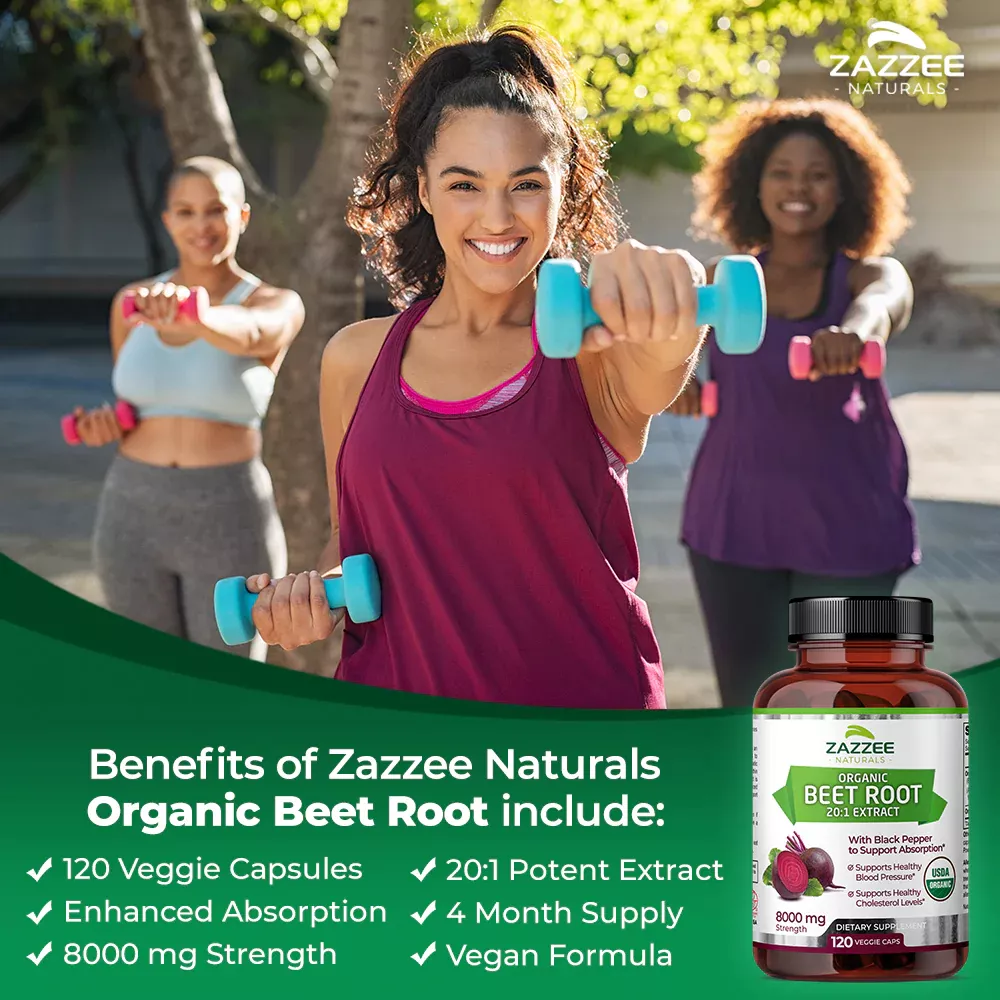 Foto 4 pulgar | Zazzee Naturals Organic Beet Root Betabel Energía, Salud Cardiovascular Y Antioxidantes 120 Cápsulas