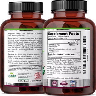 Foto 4 | Zazzee Naturals Organic Beet Root Betabel Energía, Salud Cardiovascular Y Antioxidantes 120 Cápsulas