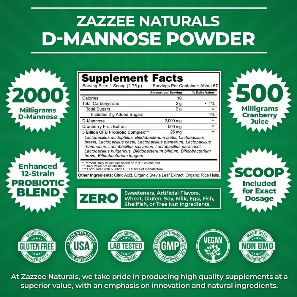 Foto 3 pulgar | Suplemento Zazzee D-mannose Powder 2000 Mg Arándano Próbioticos 184 G