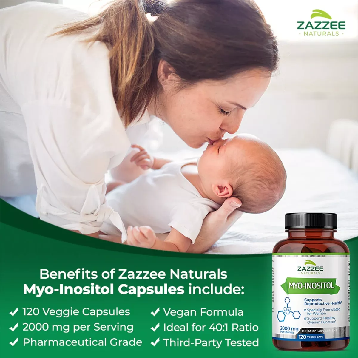 Foto 5 | Zazzee Myo-inositol Suplemento Fertilidad Y Equilirio Hormonal Para Mujer 120 Cápsulas