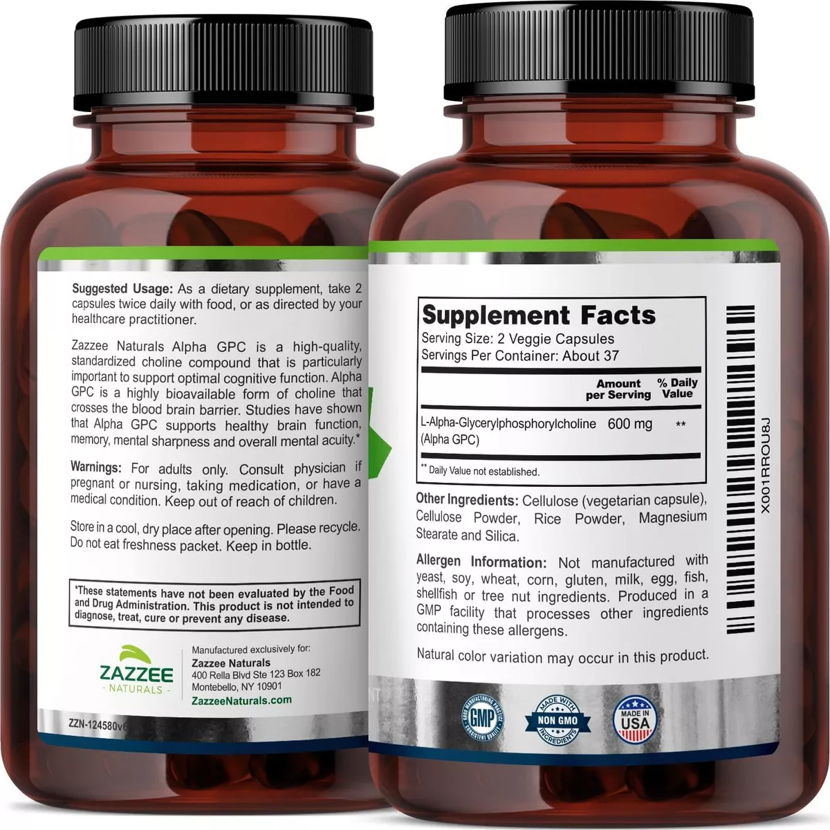 Foto 4 | Zazzee Alpha Gpc Choline Potencia Tu Mente Y Rendimiento  600 Mg 75 Cápsulas