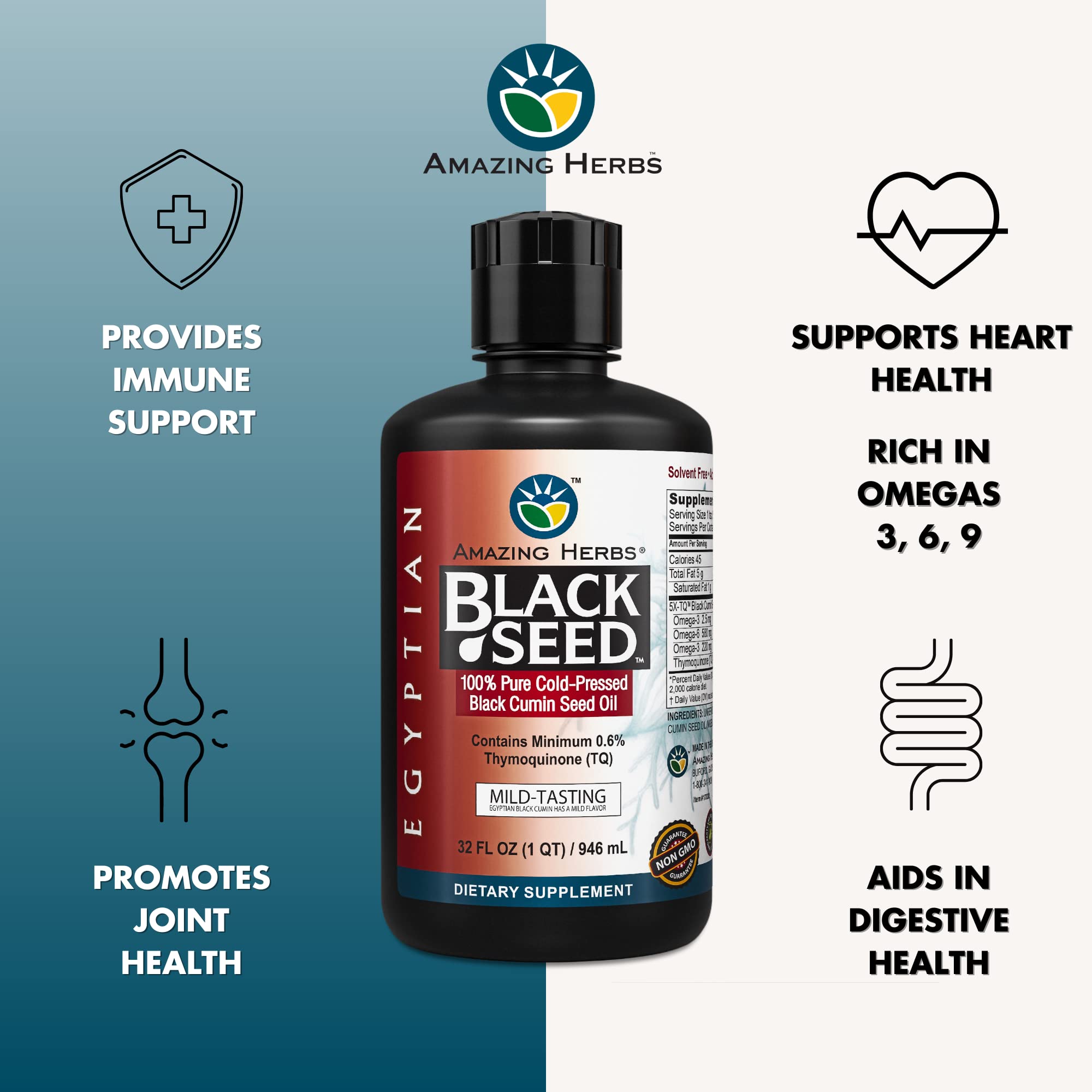 Foto 3 pulgar | Aceite De Semillas Negras Amazing Herbs Egyptian 946 Ml Sin Gluten - Venta Internacional.