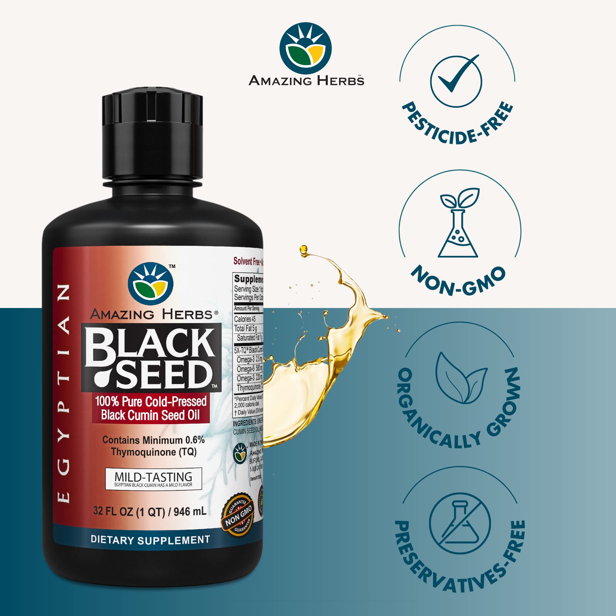 Foto 4 pulgar | Aceite De Semillas Negras Amazing Herbs Egyptian 946 Ml Sin Gluten - Venta Internacional.