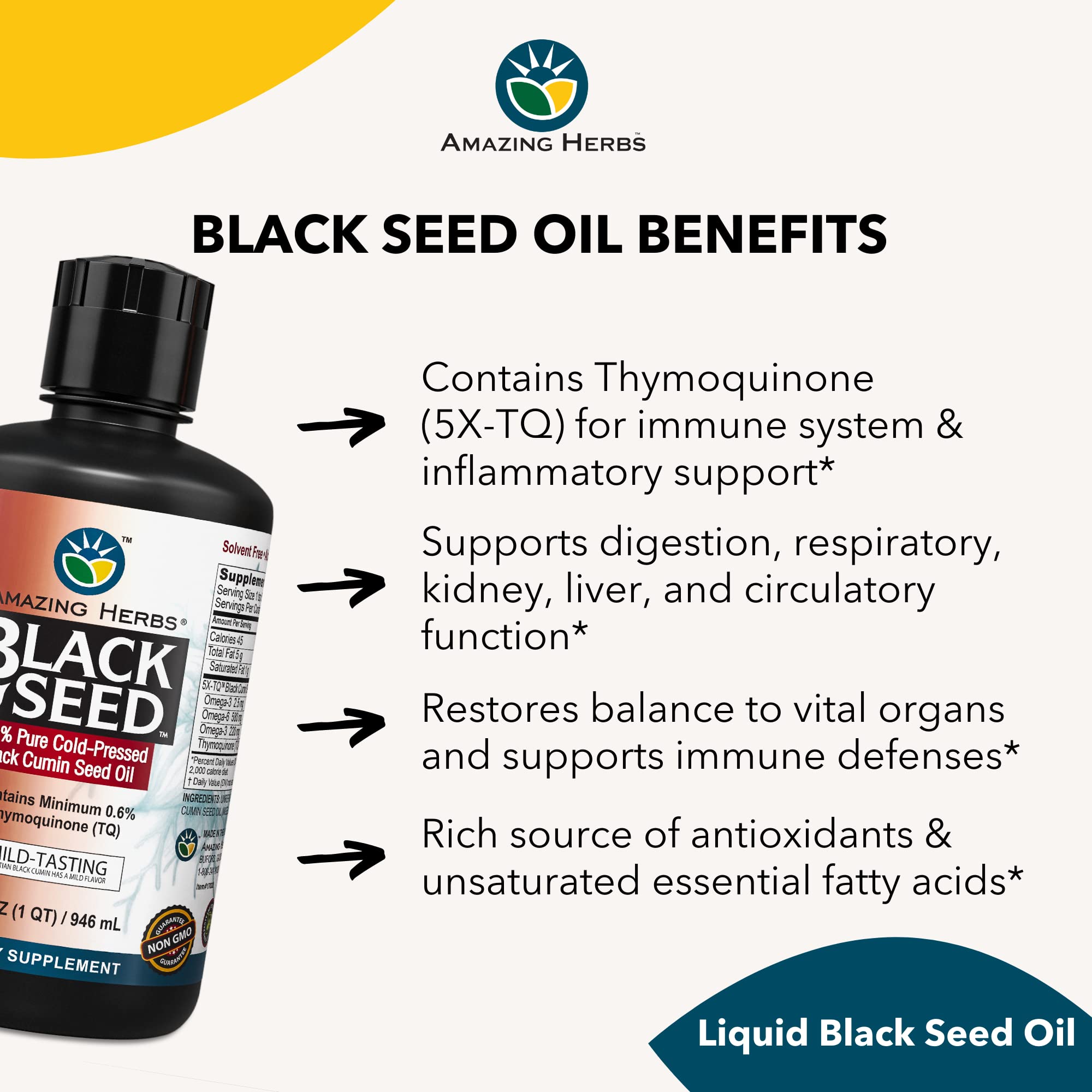 Foto 5 pulgar | Aceite De Semillas Negras Amazing Herbs Egyptian 946 Ml Sin Gluten - Venta Internacional.
