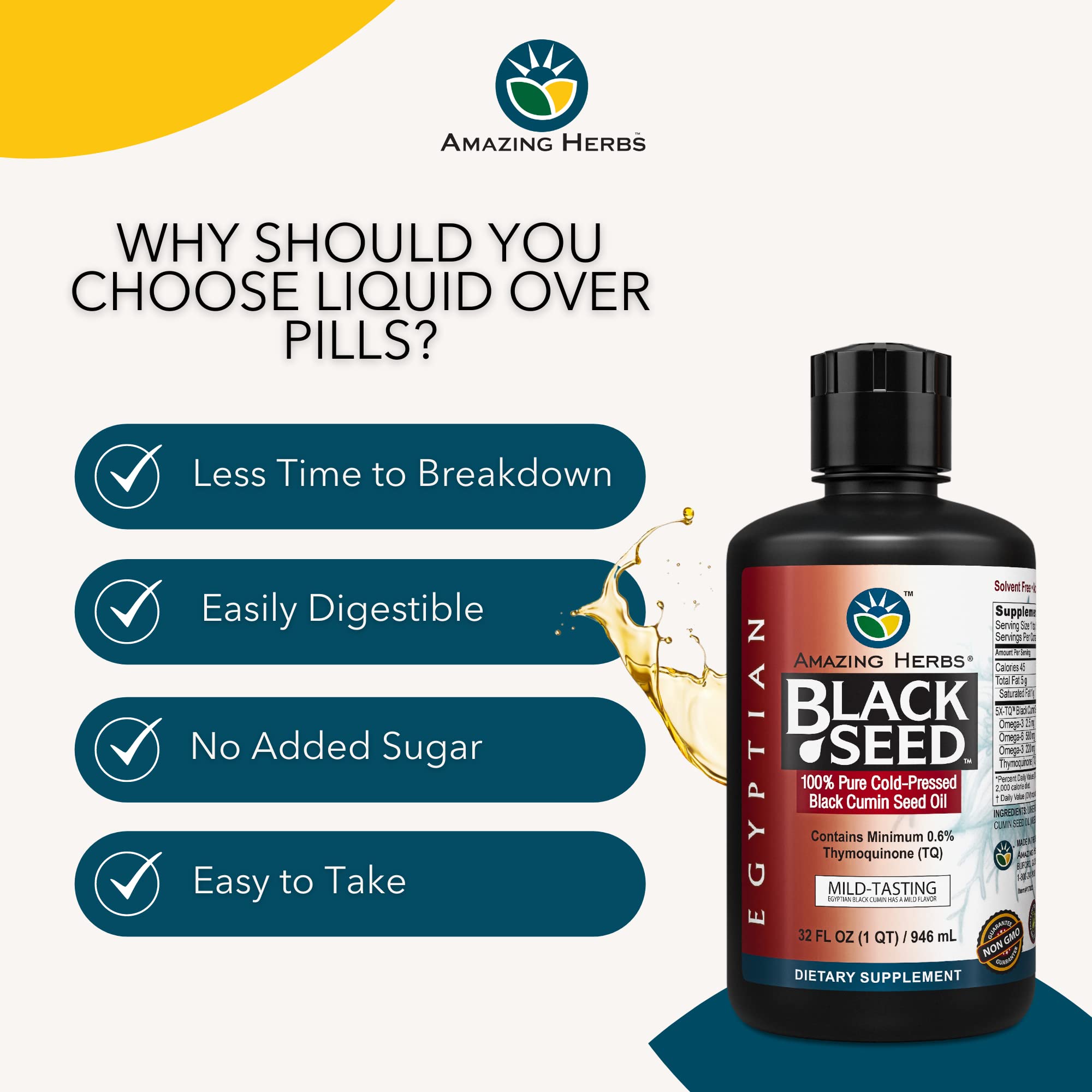 Foto 6 pulgar | Aceite De Semillas Negras Amazing Herbs Egyptian 946 Ml Sin Gluten - Venta Internacional.