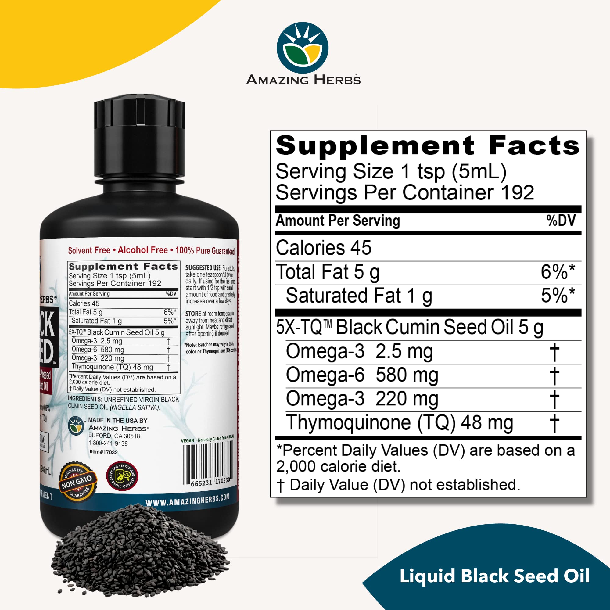 Foto 8 pulgar | Aceite De Semillas Negras Amazing Herbs Egyptian 946 Ml Sin Gluten - Venta Internacional.