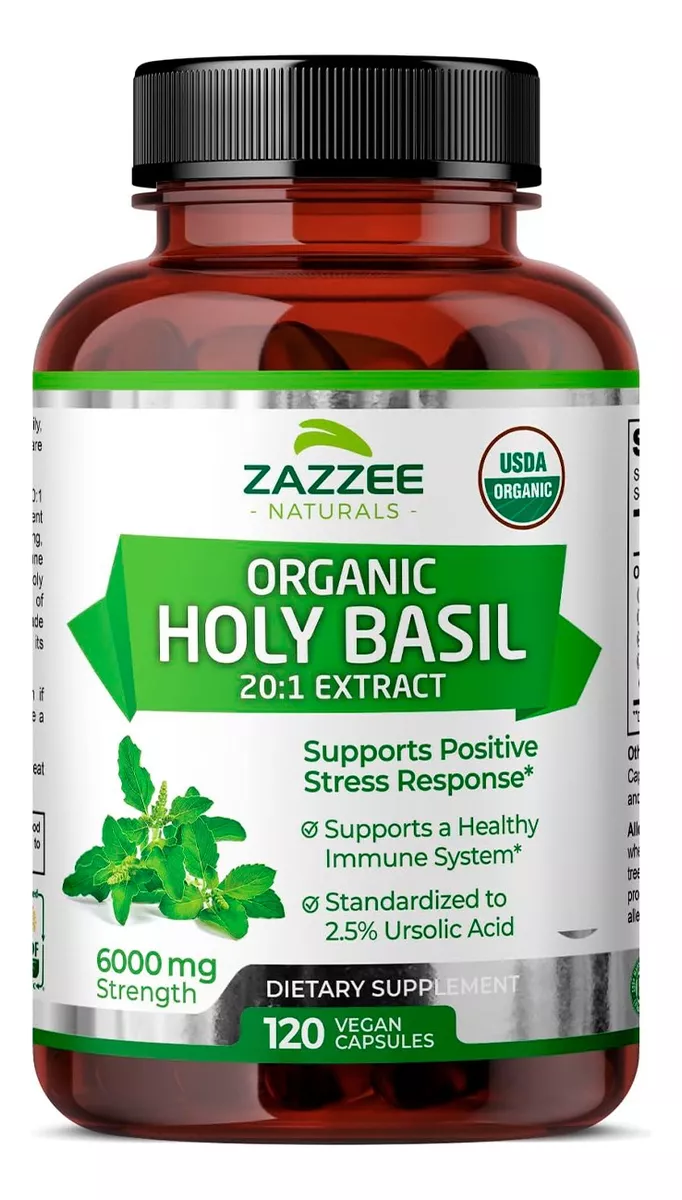 Suplemento Zazzee Holy Basil Organic 600mg Anti-estrés Ansiedad 120 Capsulas