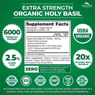 Foto 2 | Suplemento Zazzee Holy Basil Organic 600mg Anti-estrés Ansiedad 120 Capsulas