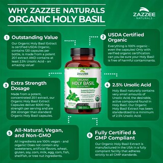 Foto 3 | Suplemento Zazzee Holy Basil Organic 600mg Anti-estrés Ansiedad 120 Capsulas