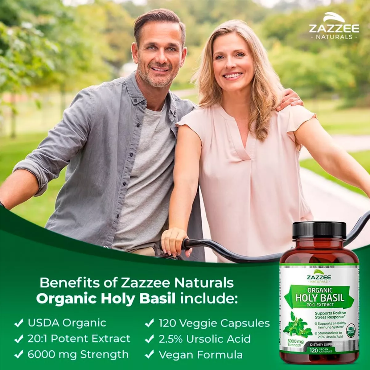 Foto 5 pulgar | Suplemento Zazzee Holy Basil Organic 600mg Anti-estrés Ansiedad 120 Capsulas