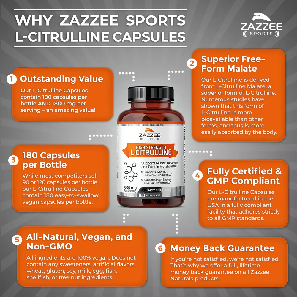 Foto 3 | Suplemento Zazzee Naturals L-citrulline Energía, Recuperación Y Salud Cardiovascular 180 Caps