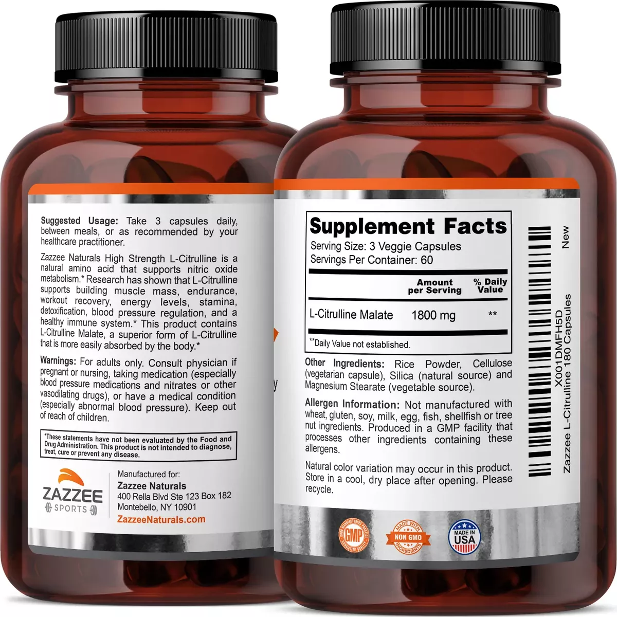 Foto 5 | Suplemento Zazzee Naturals L-citrulline Energía, Recuperación Y Salud Cardiovascular 180 Caps